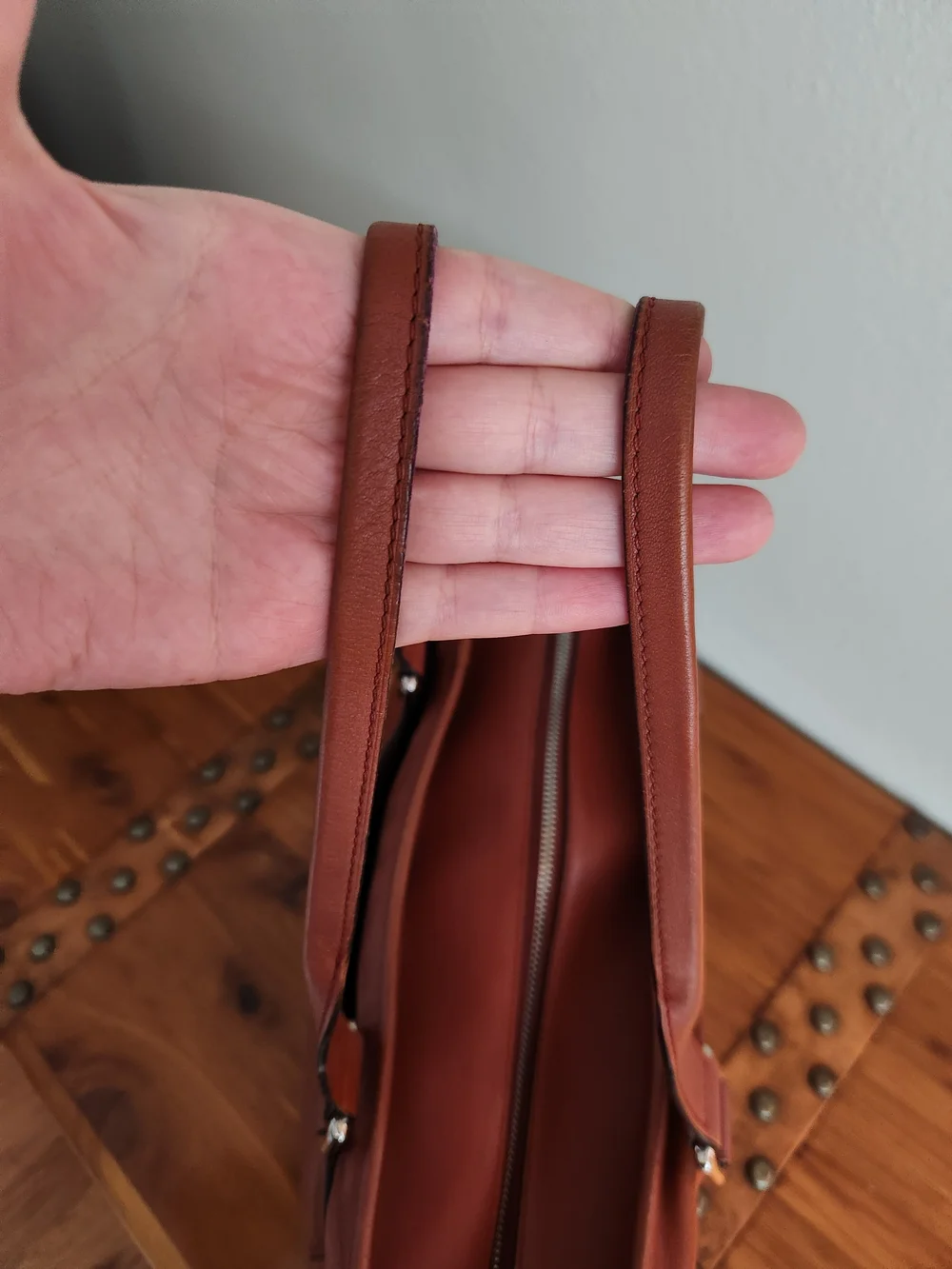 Leather Tote Handbag in Cognac Brown - Brand: